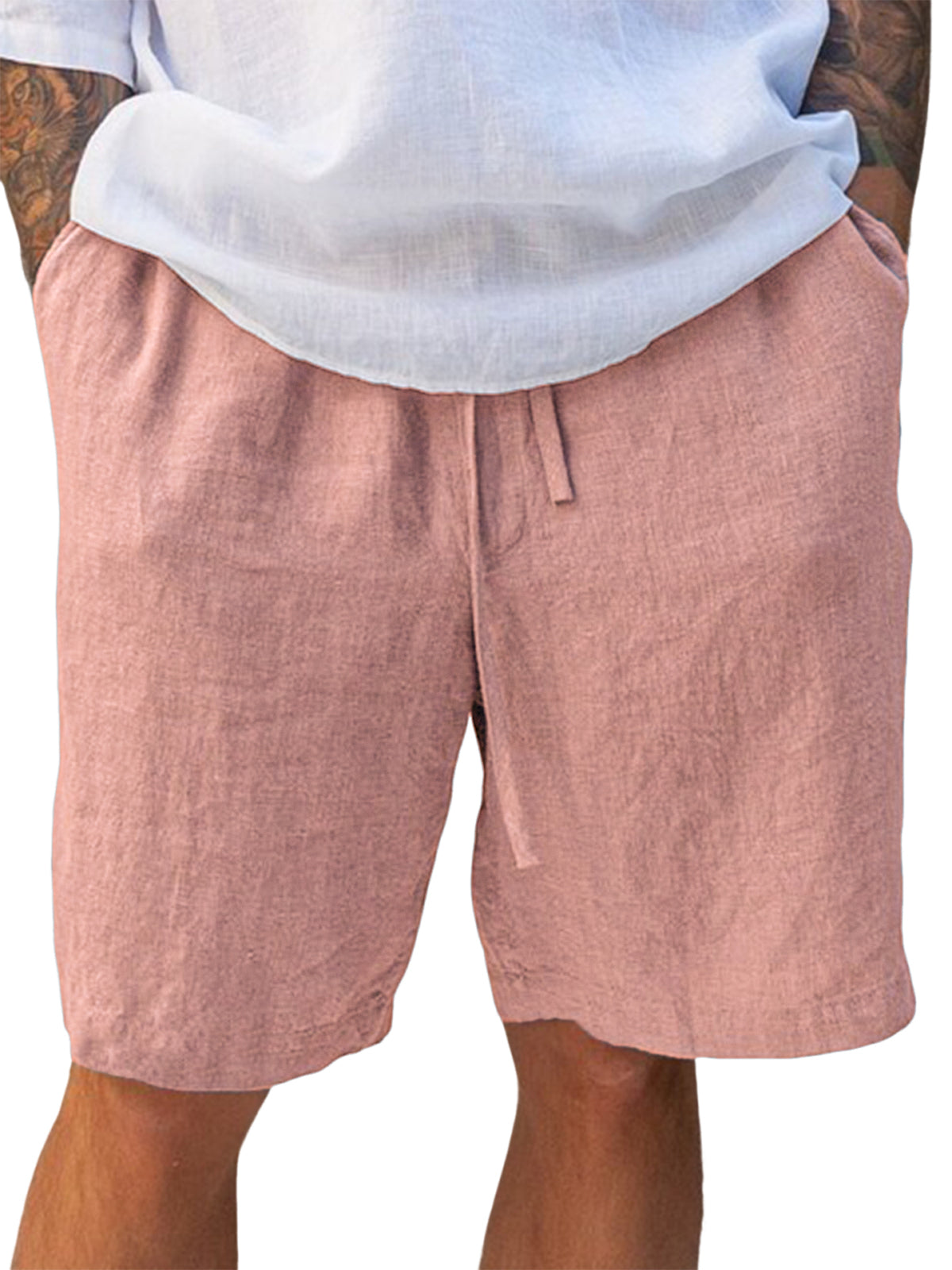 Men's Linen Comfort Lace-Up Everyday Casual Shorts with Side Pockets