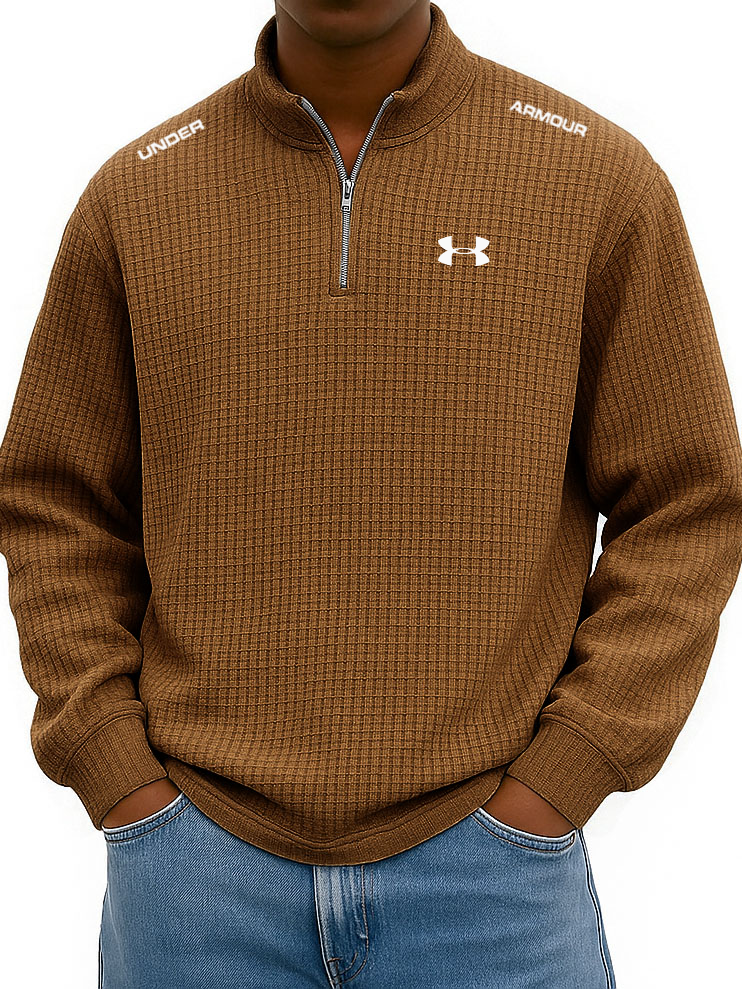 BESTSELLER🔥 Men’s Rib-Cuff Quarter-Zip Top – Cozy Waffle Texture, Everyday Casual Fit
