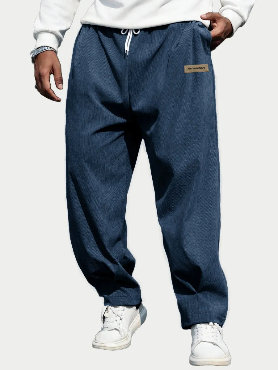 Men's Fashion Casual Sports Corduroy Fabric Logo Embroidered Pocket Trousers