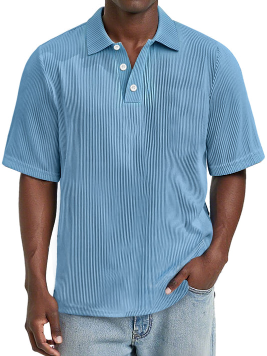 Men's Daily Rip Texture Casual Lapel Button Short-sleeved Polo Shirt