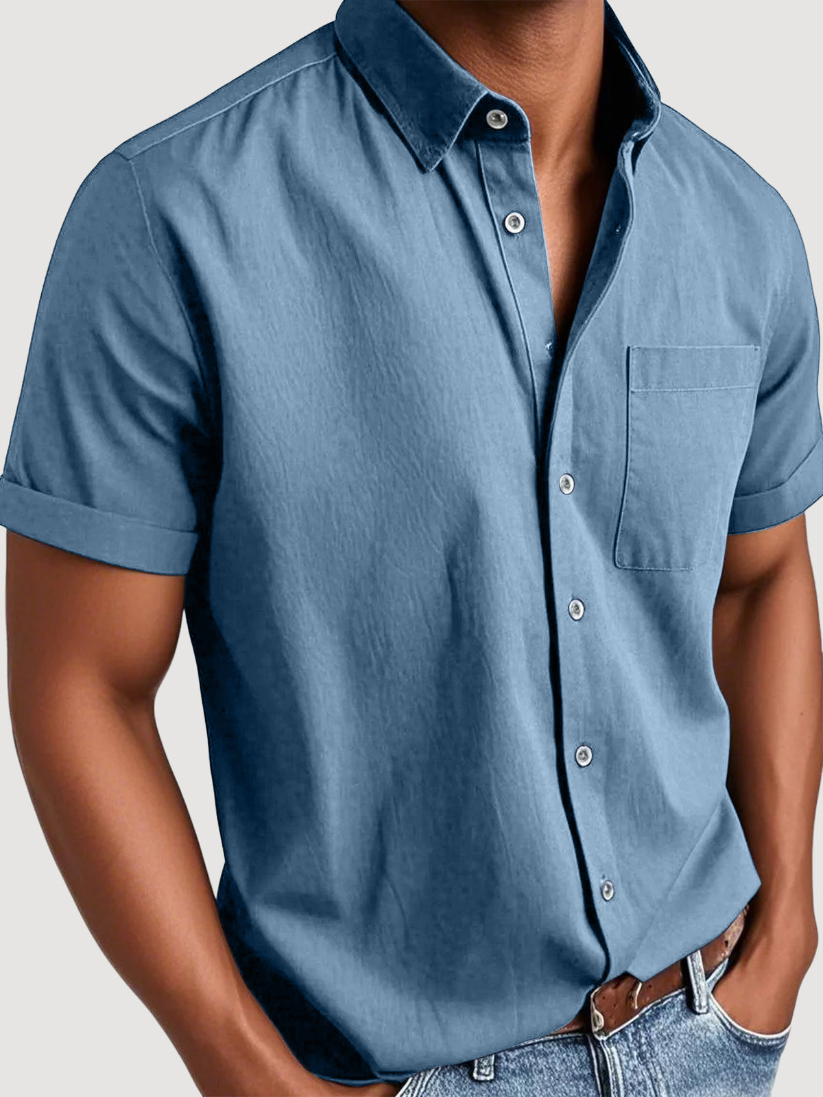 Men's Basic Retro Washed Pocket Short-sleeved Shirt