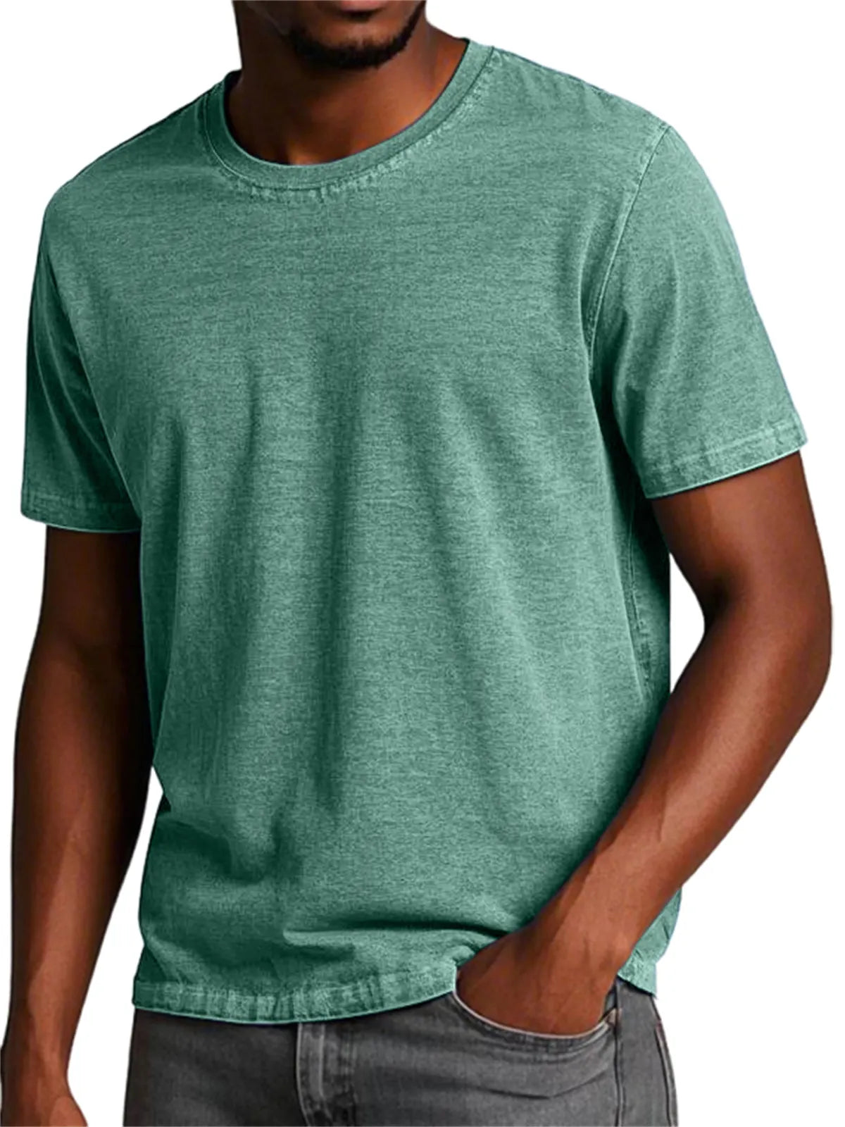 Men's 100% Cotton Washed And Distressed Retro Casual Round Neck Short-sleeved T-shirt