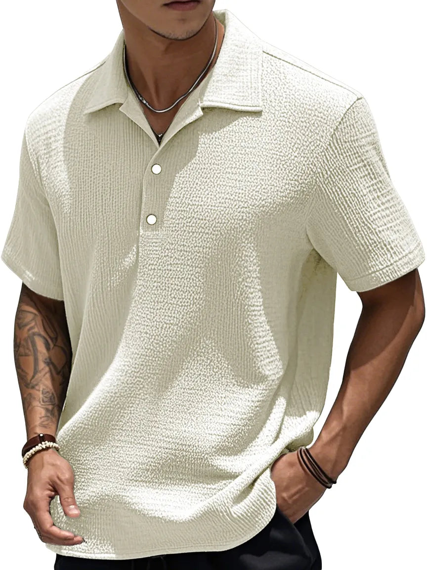 Men's Fashion Retro Pleated Fabric Short-sleeved Polo Shirt