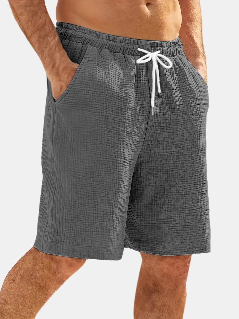 Men's Casual Hawaiian Bubble Wrinkle Comfortable Solid Color Beach Shorts