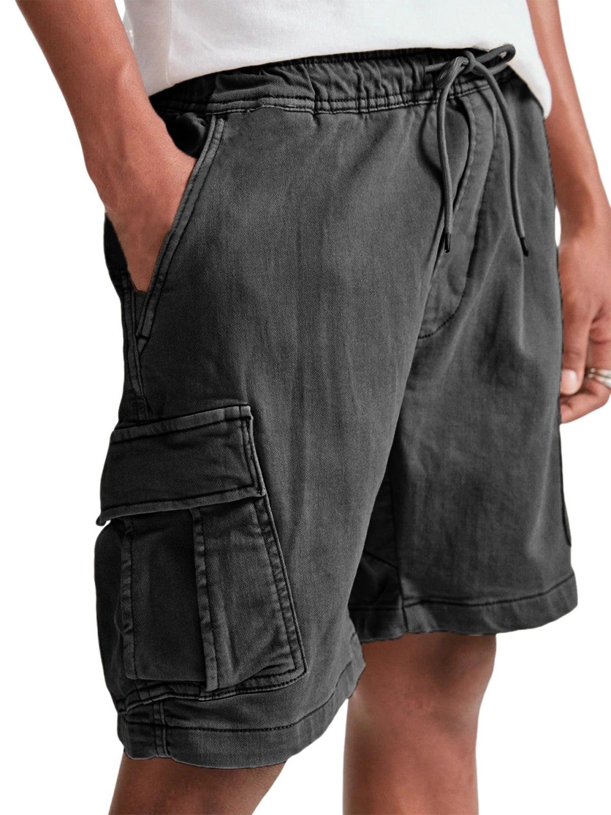 Men's Multi-Pocket Utility Cargo Pants Stylish Lace-up Casual Bermuda Shorts
