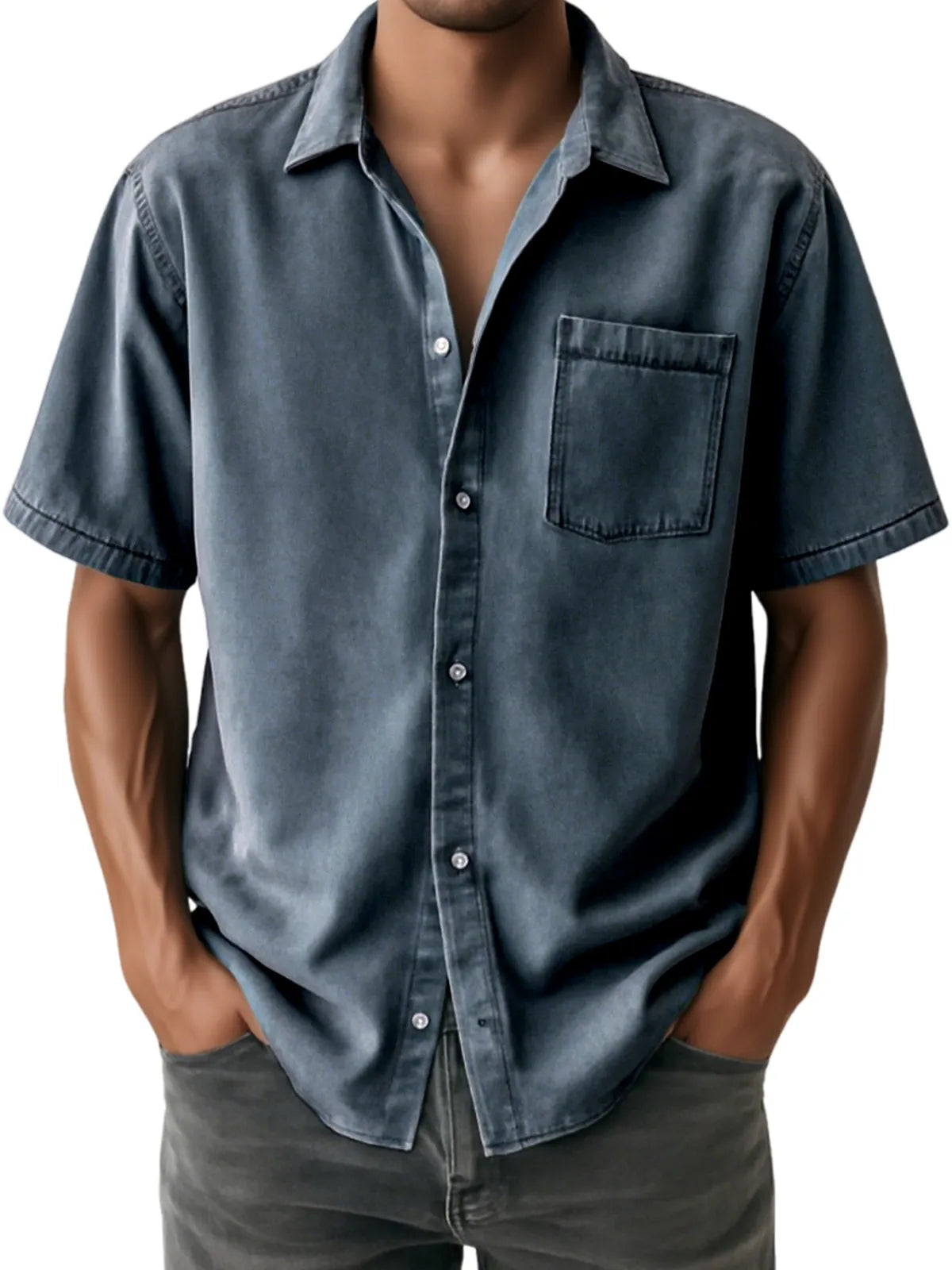 Men's Distressed Soft Casual Short Sleeve Shirt With Chest Pocket