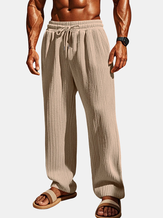 Men's Daily Solid Color Vertical Strip Casual Trousers