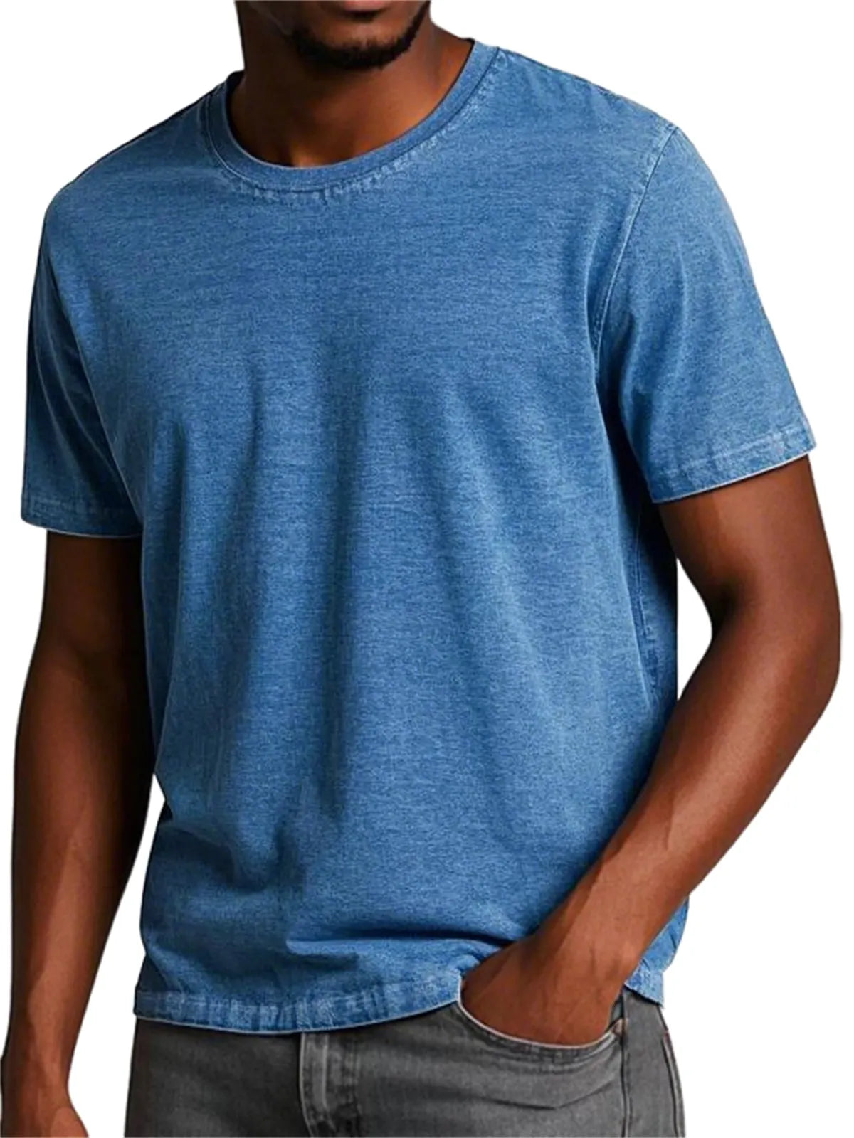 Men's 100% Cotton Washed And Distressed Retro Casual Round Neck Short-sleeved T-shirt