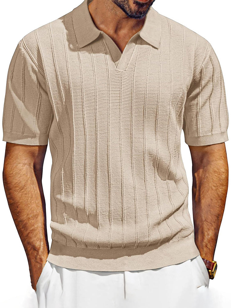 Men's Knitted Retro Fashion Casual V-neck Polo Shirt