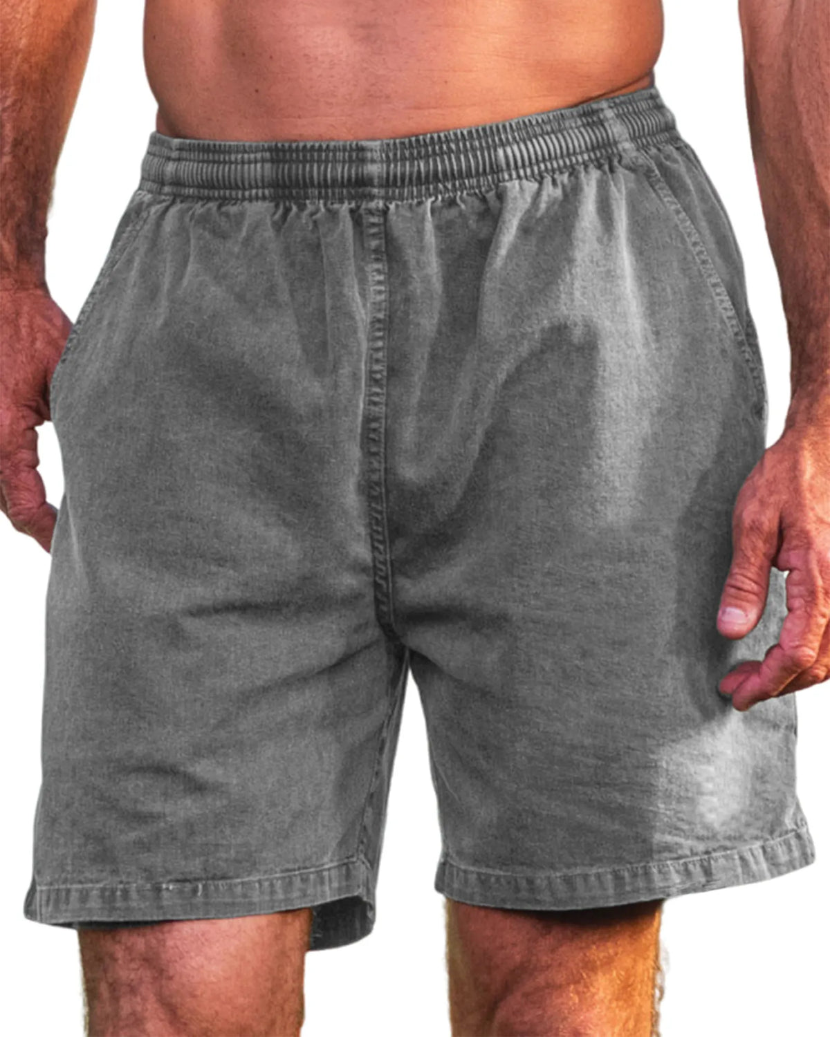 Men's Stylish Cotton Dyed Everyday Casual Elastic Waist Shorts With Side Pockets