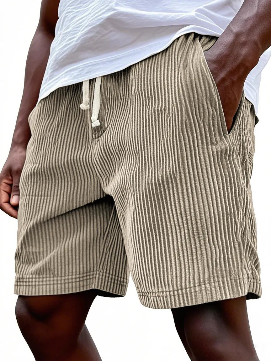 Men's Stylish Ribbed Simple Corduroy Loose Lace-up Casual Everyday Shorts