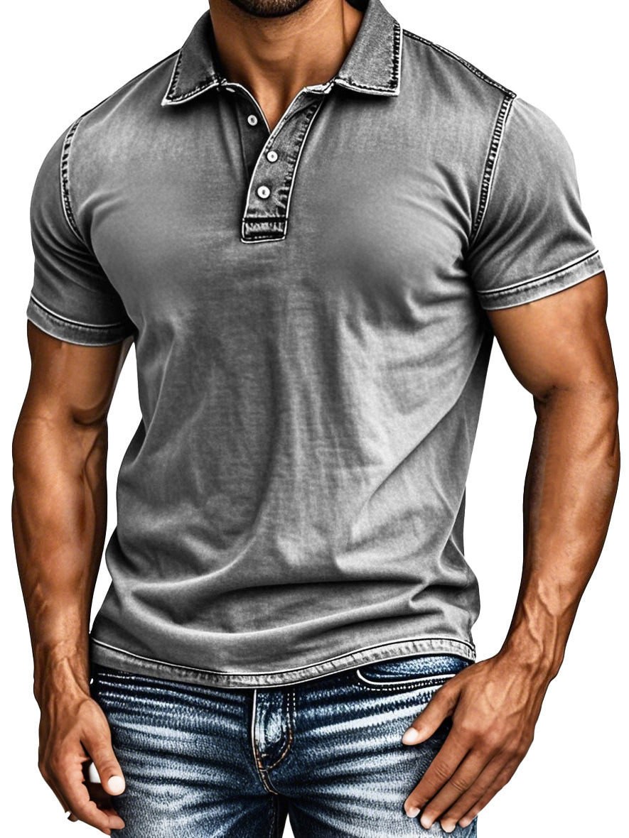 Men's Fashion Retro Distressed Lapel Short-sleeved Polo Shirt