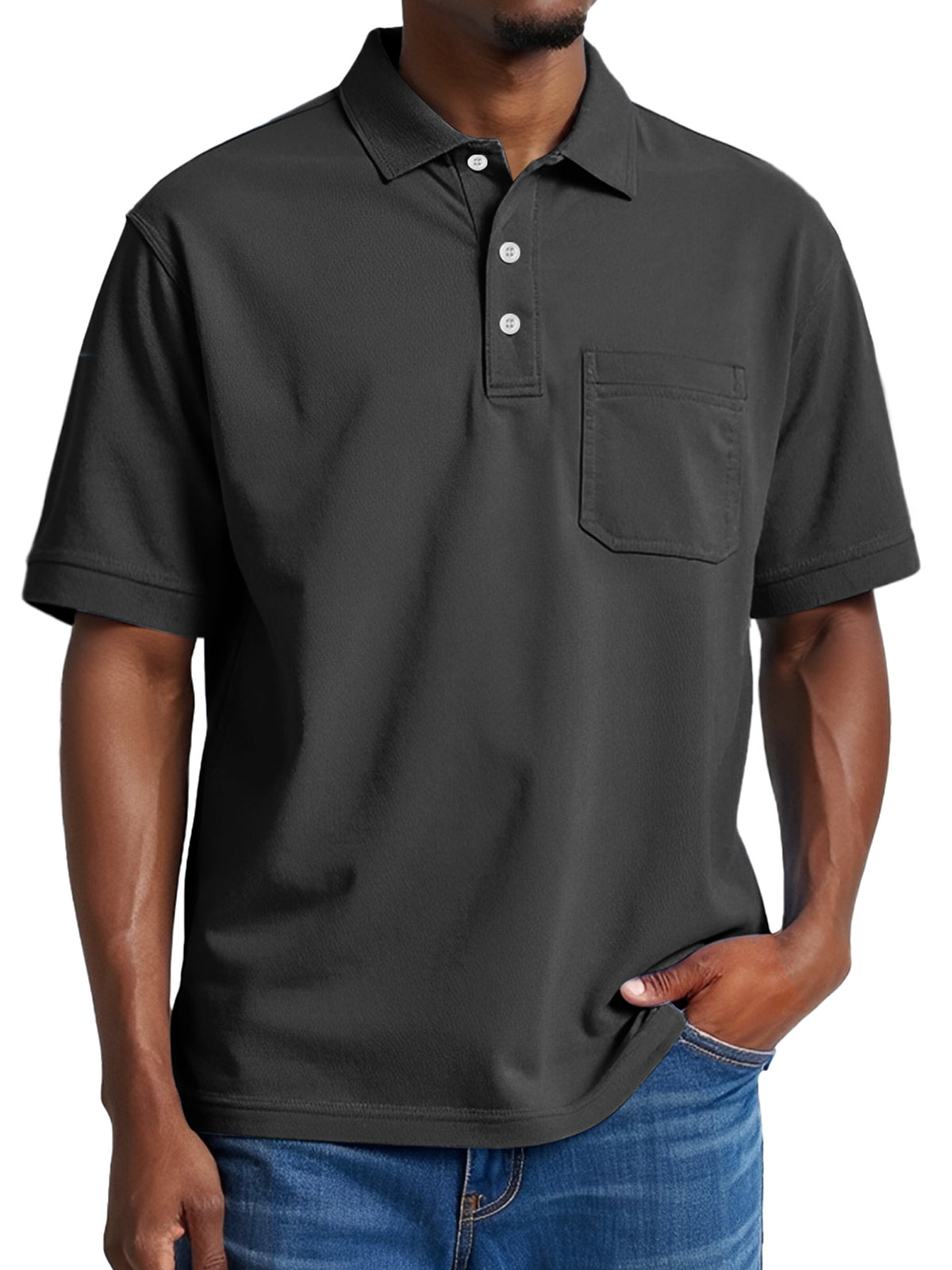 Men's Daily Casual Pocket Solid Color Comfortable Short Sleeve POLO Shirt