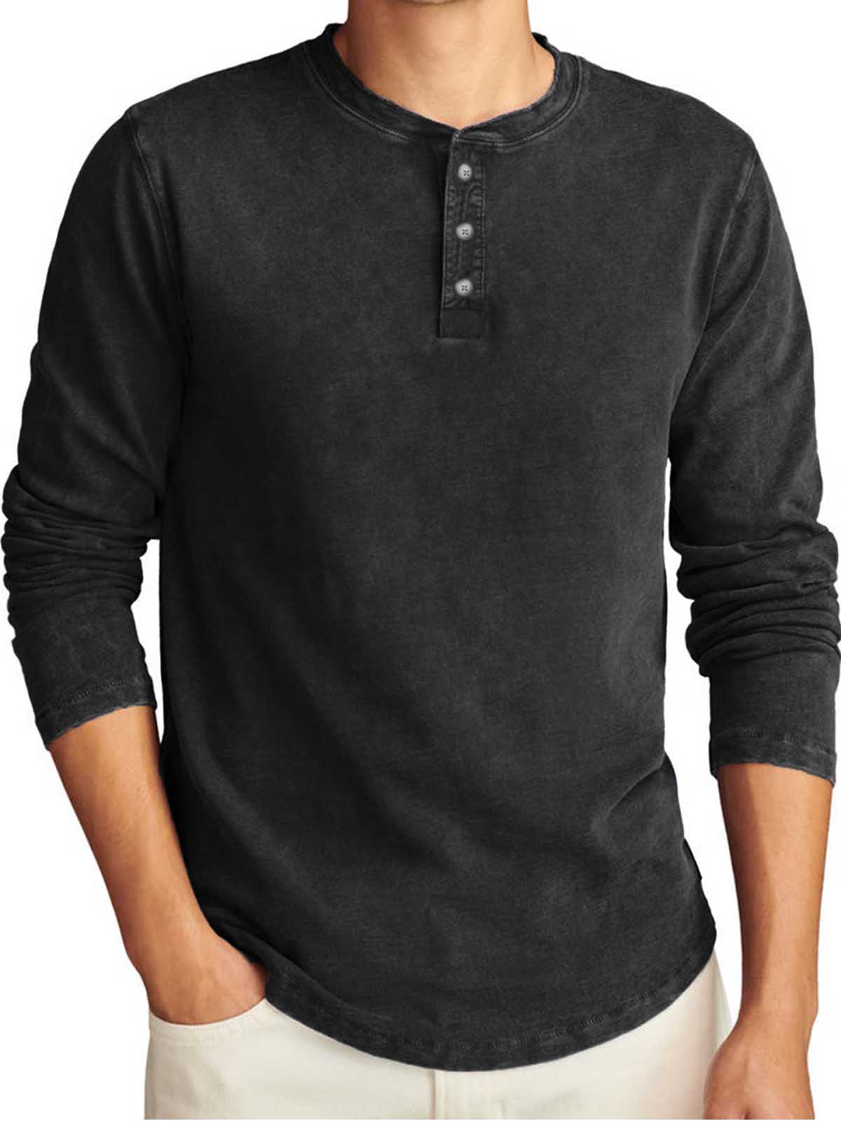 Men's Vintage Distressed Long Sleeve Casual T-Shirt Henley Shirt