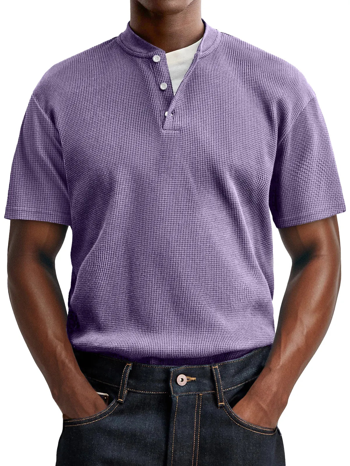 Men's Waffle Casual Button Up Comfort Short Sleeve Henley