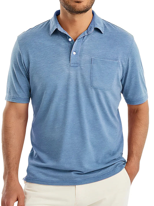 Men's Simple Solid Color Comfortable And Breathable Lapel Button Short-sleeved Polo Shirt