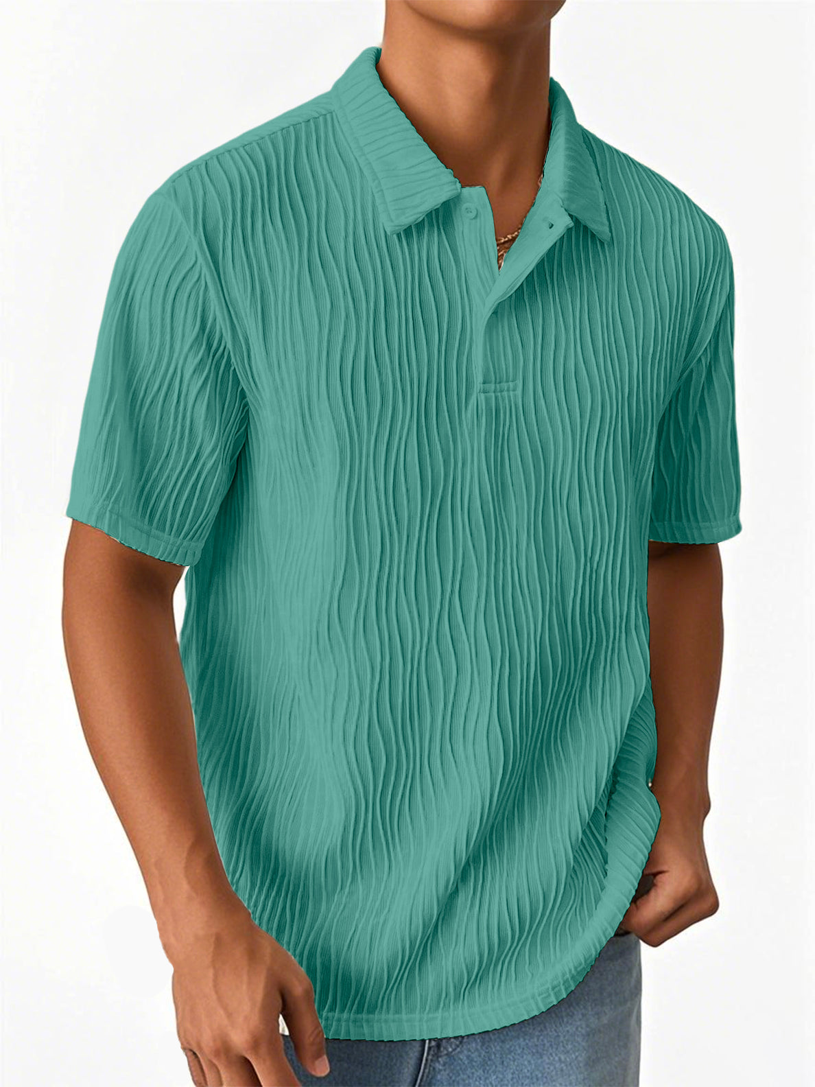 Men's Fashion Textured Jacquard Fabric Short-sleeved Polo