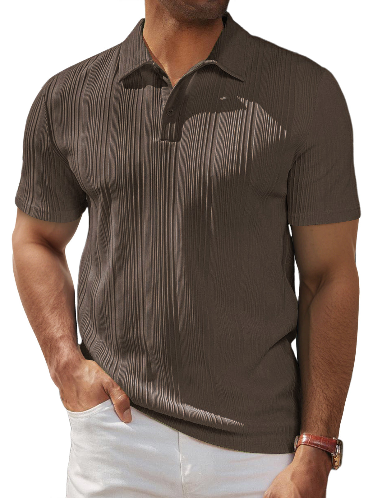 Men's Daily Casual Loose Textured Lapel Button Short-sleeved Polo Shirt