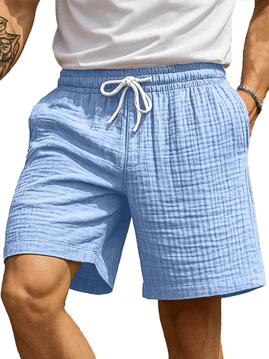 Men's Casual Hawaiian Pleated Textured Beach Shorts