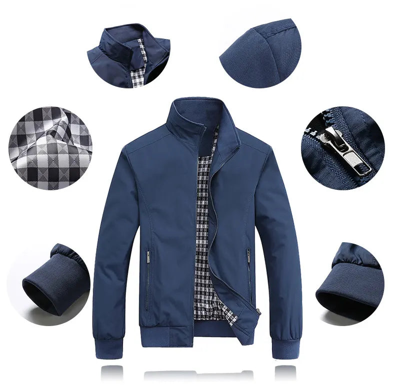 Men's Lightweight Jackets Casual Bomber Windbreaker Zip Up Collared Jacket Golf Windproof Coat
