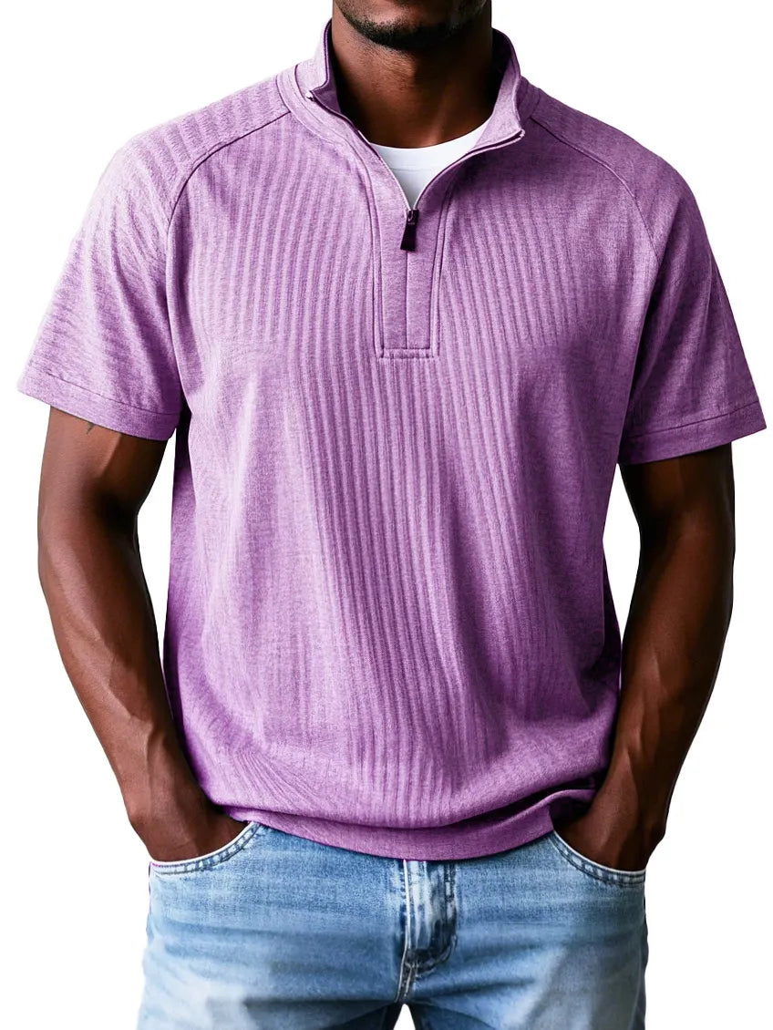 Men's Fashion Casual Raglan Zipper Short Sleeve Polo Shirt