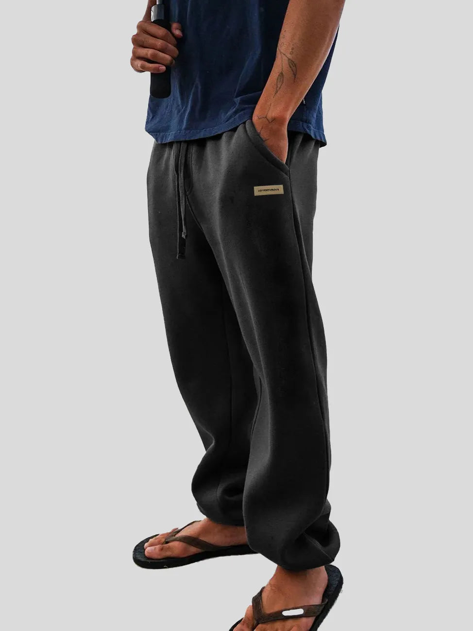 Men's Fashion Casual Sports Logo Embroidered Pocket Cuffed Trousers