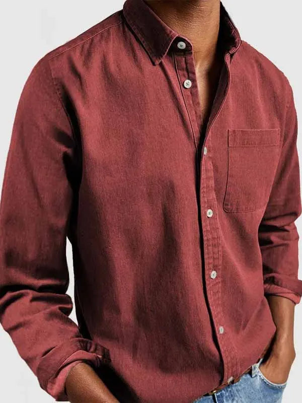 Men's Basics Vintage 100% Cotton Pocket Long Sleeve Shirt