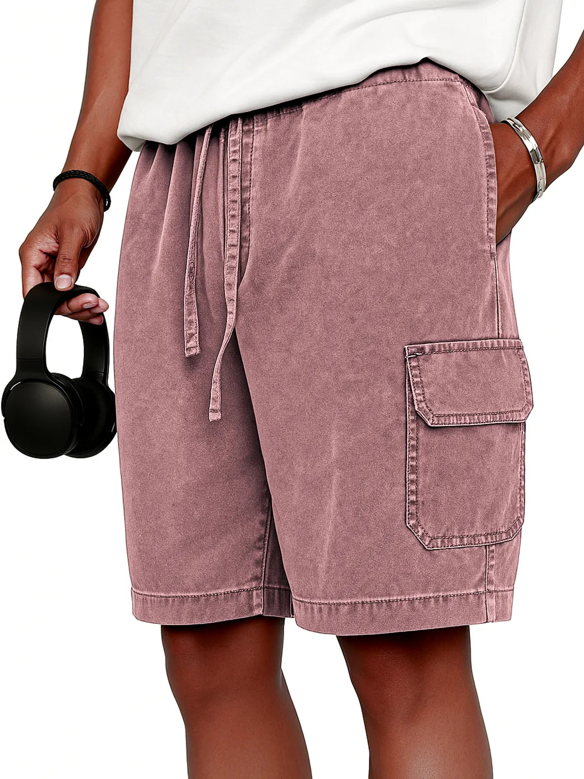 Men's Stylish Vintage Dyed Cargo Lace Up Practical Pockets Casual  Shorts
