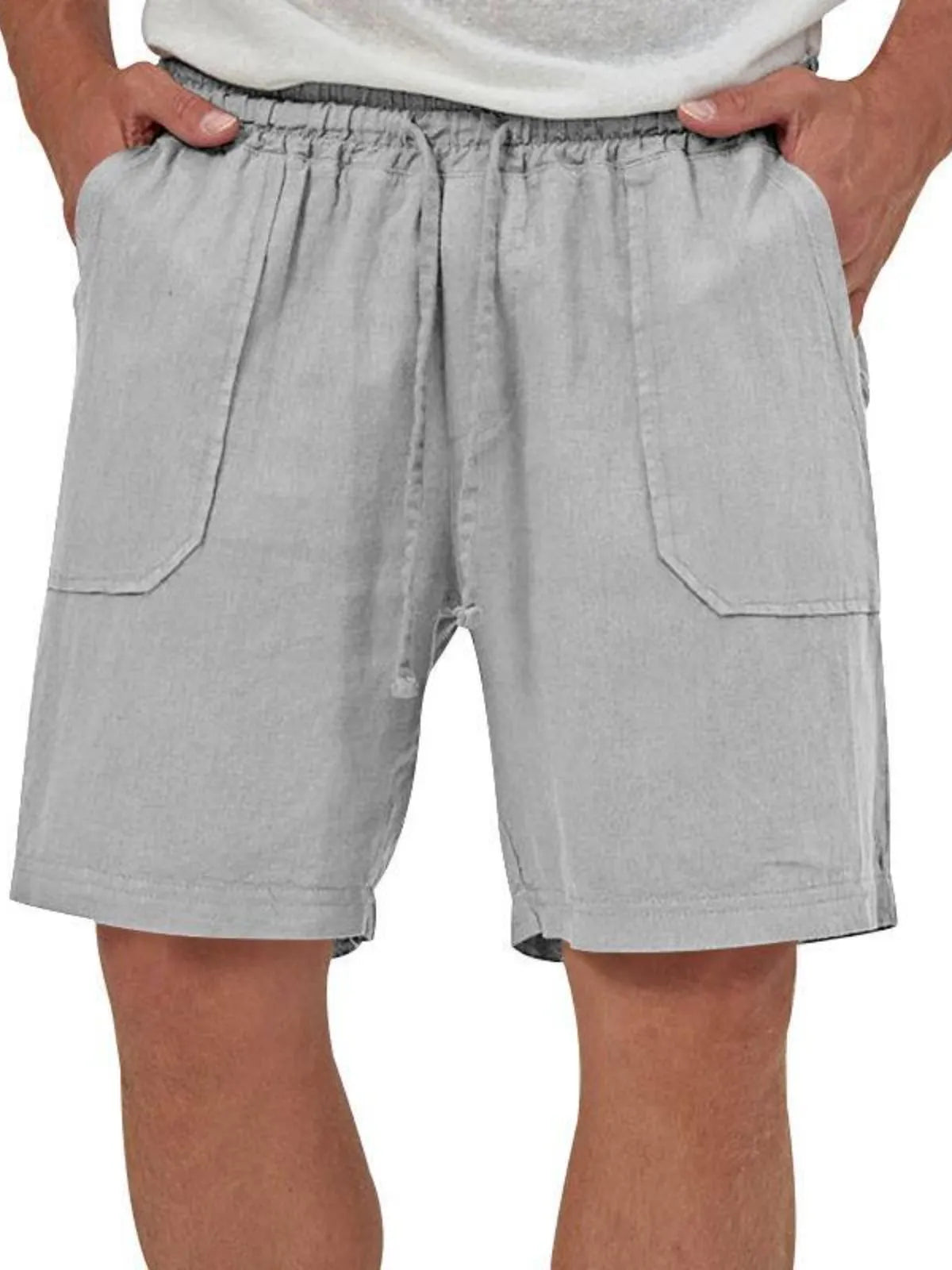 Men's Linen Casual Vacation Double Pocket Drawstring Elastic Waist Shorts Cropped Pants