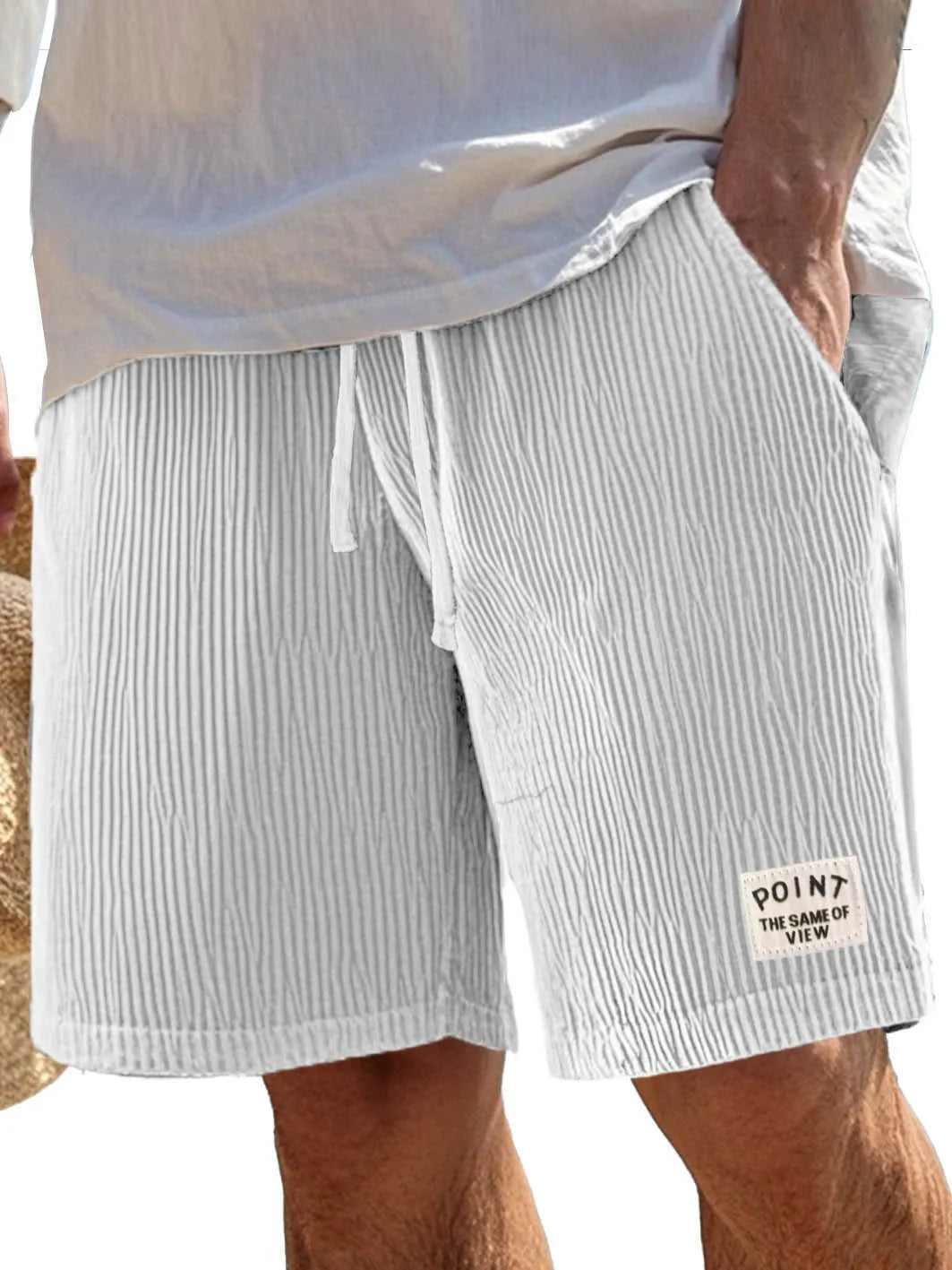 Men's Fashion Casual Ribbed Fabric Pocket Embroidered Logo Shorts