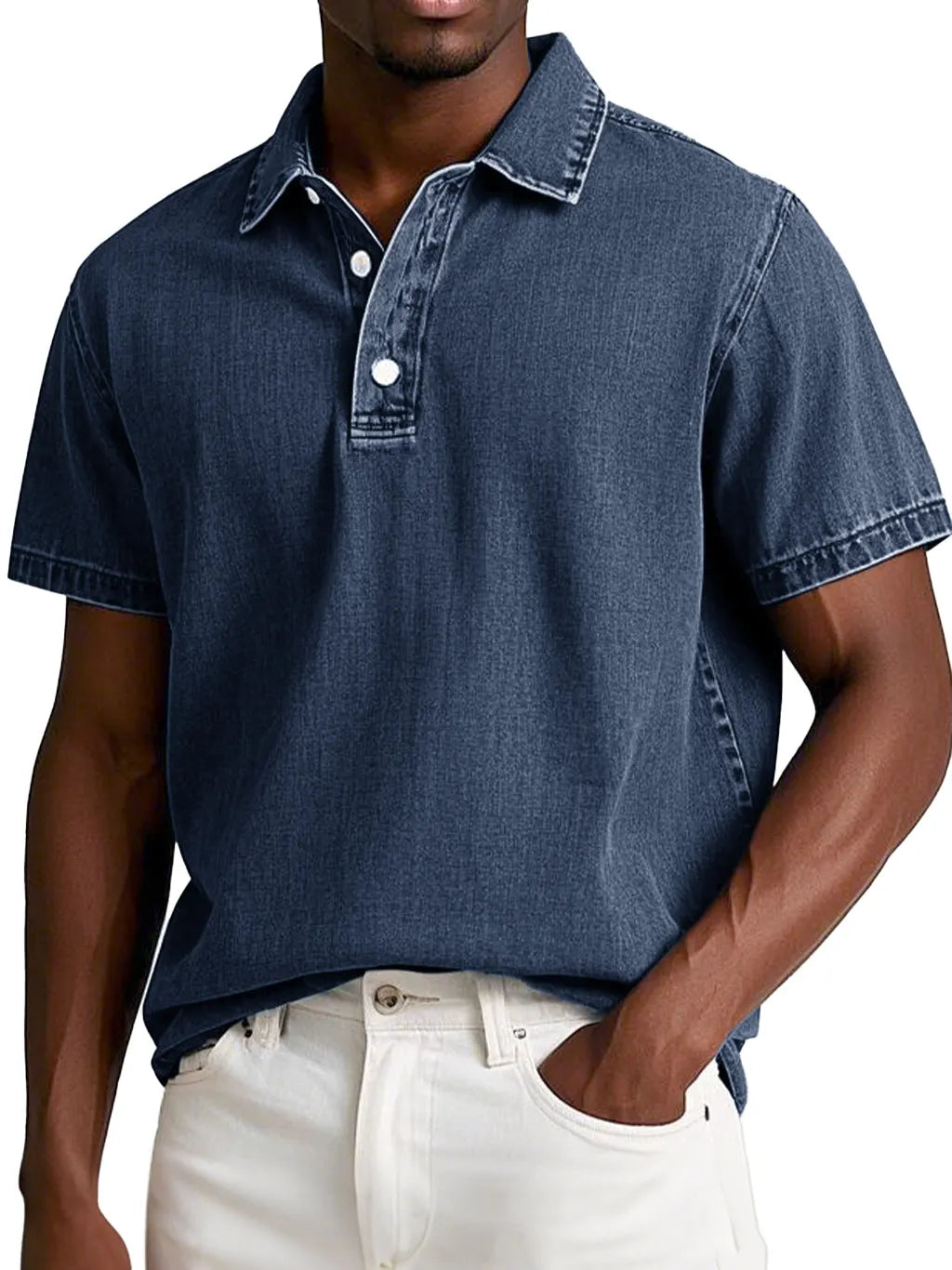 Men's Fashion Retro Washed Distressed Cotton Lapel Short Sleeve Polo Shirt