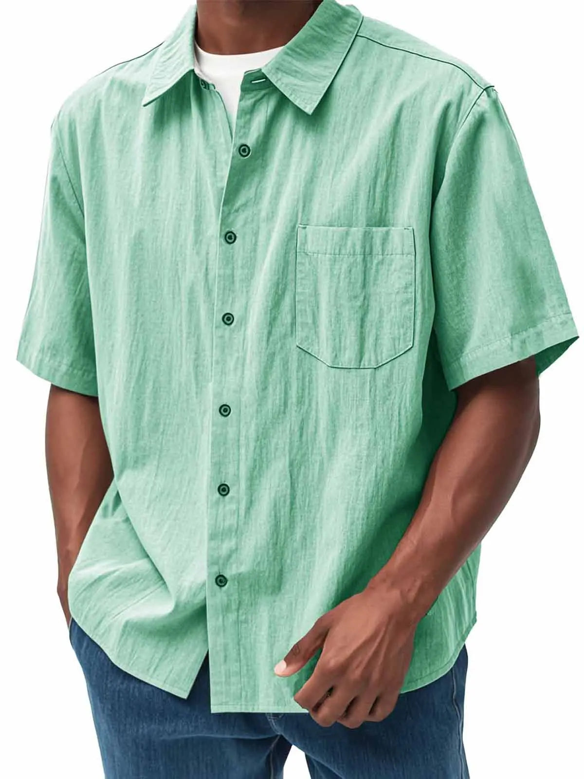 Men's Fashion Casual Pleated Fabric Short Sleeve Shirt