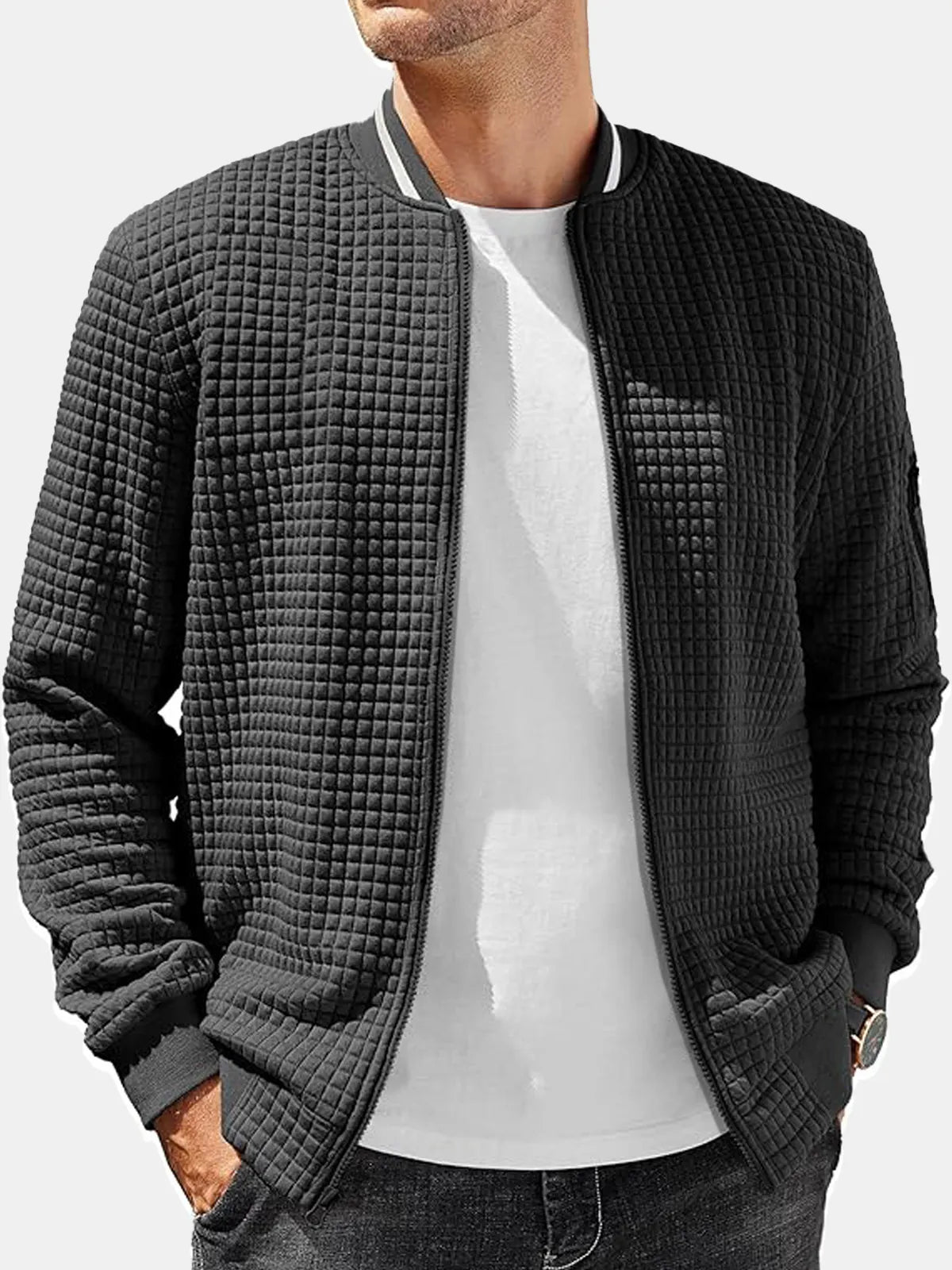 Men's Casual Solid Color Comfortable Square Zipper Baseball Shirt Jacket
