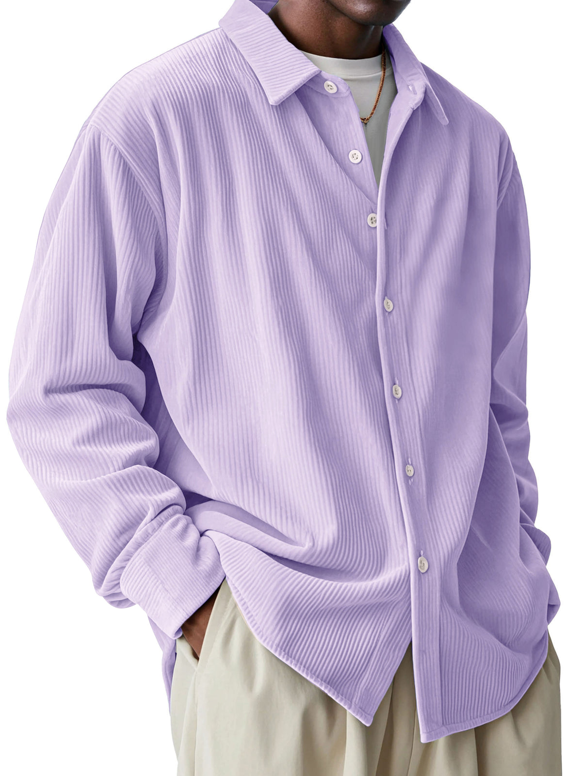 Men's Fashionable Corduroy Pit Fabric Long Sleeve Lapel Shirt
