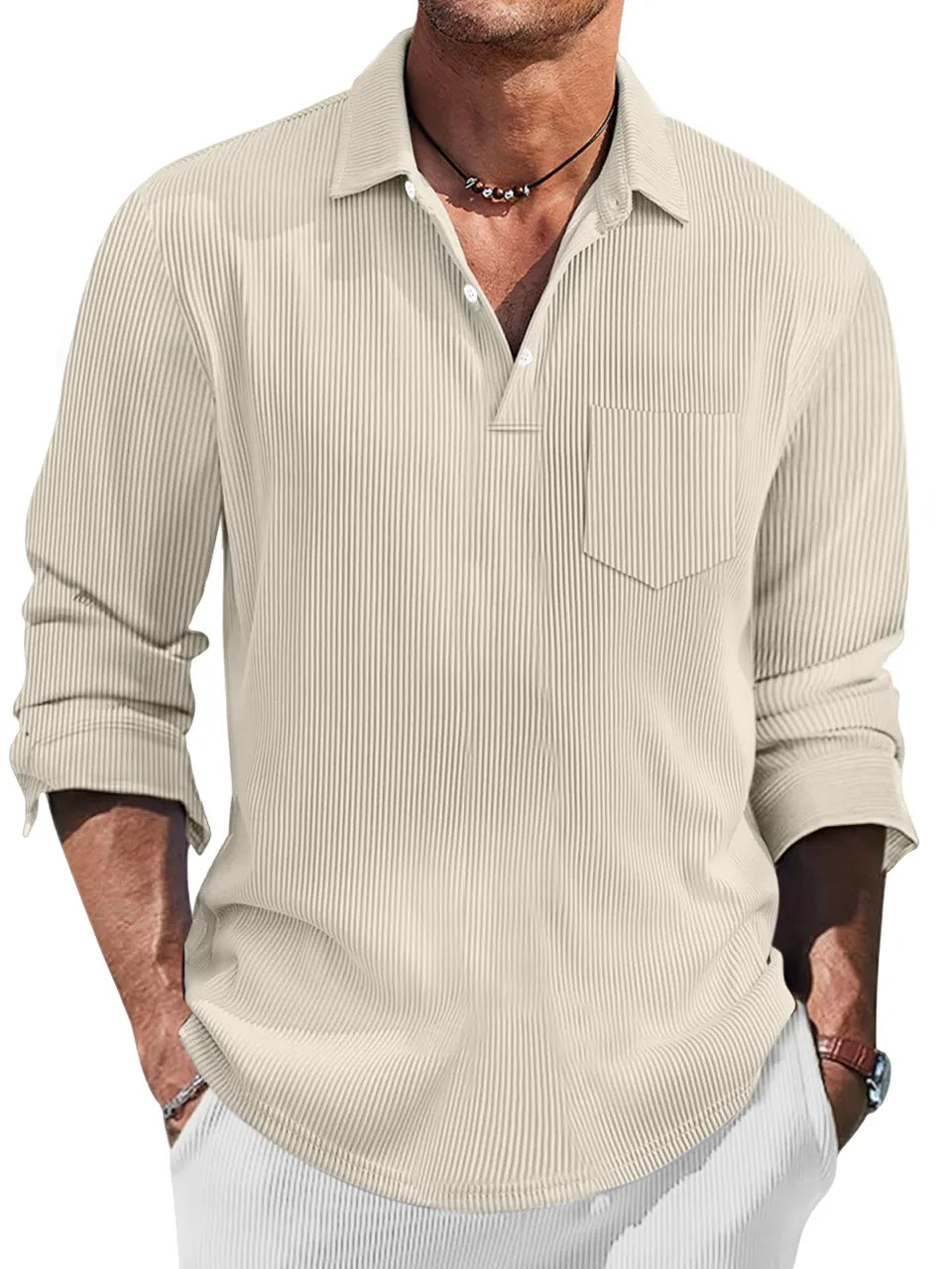 Men's Simple Solid Color Pit Lapel Button-up Polo Shirt