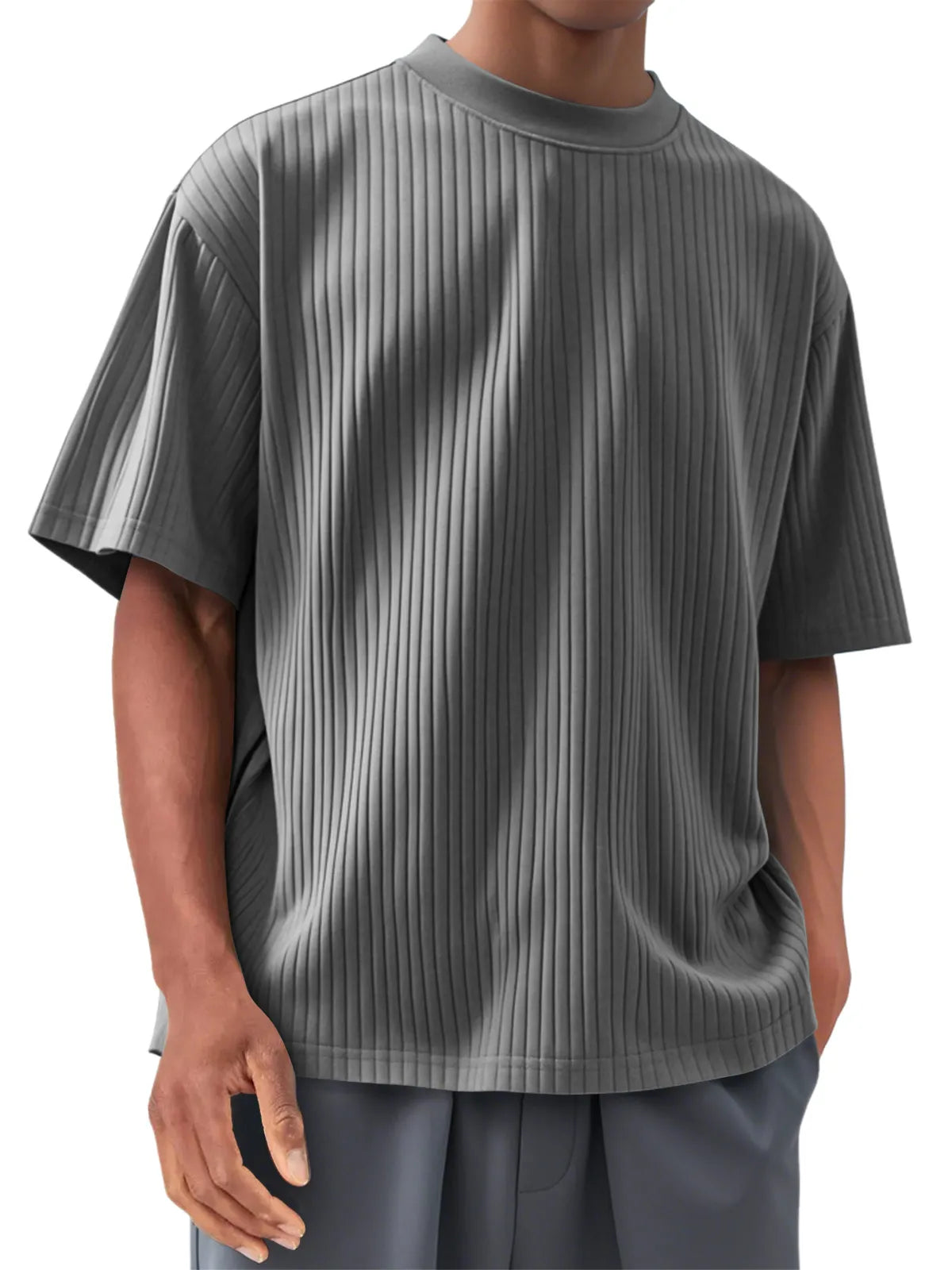 Men's Round Neck Casual Pit Strip Comfortable Short-sleeved T-shirt