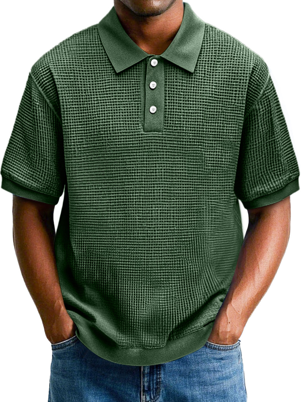Men's Fashion Waffle Lapel Casual Comfort Short Sleeve POLO Shirt