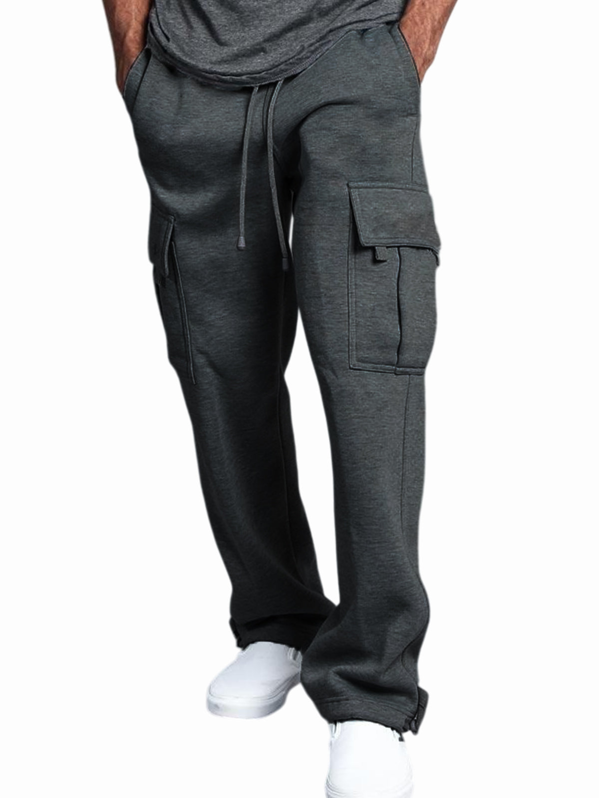 Men's Practical Multi-Pocket Retro Workwear Casual Sweatpants Elastic Waist Straight Trousers