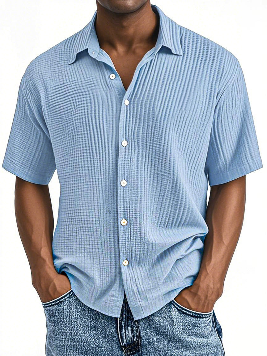 Men's Casual Loose And Comfortable Textured Short-sleeved Shirt