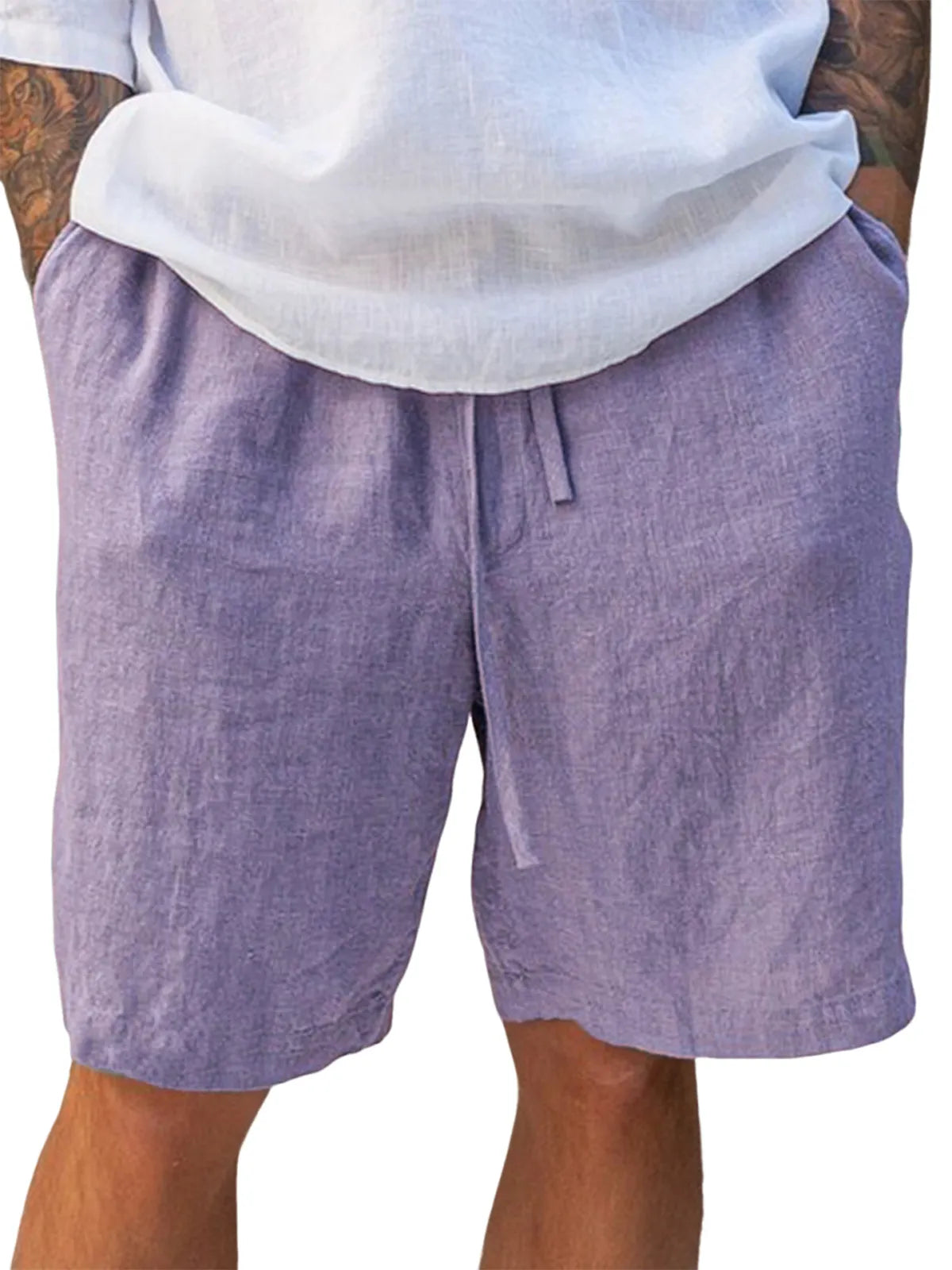 Men's Linen Comfort Lace-Up Everyday Casual Shorts with Side Pockets