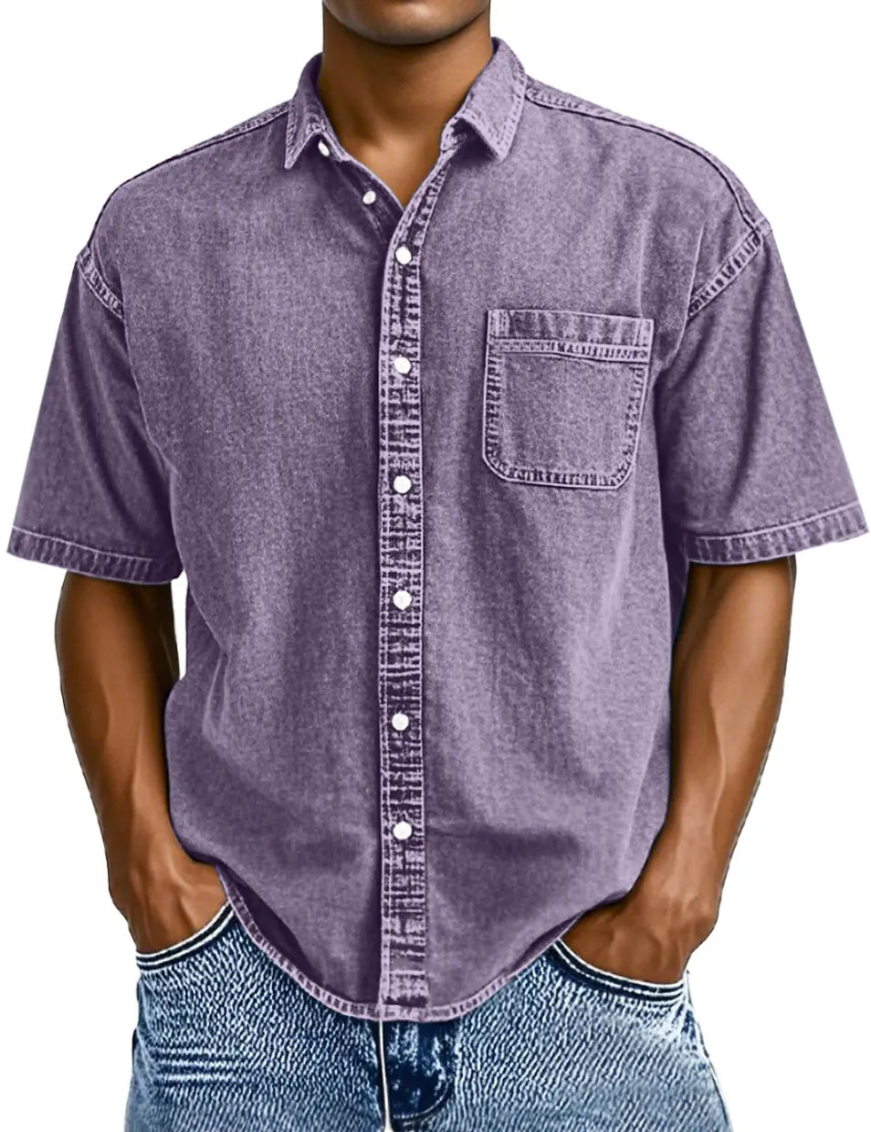 Men's Retro Solid Color Simple Lapel Button-down Short-sleeved Shirt