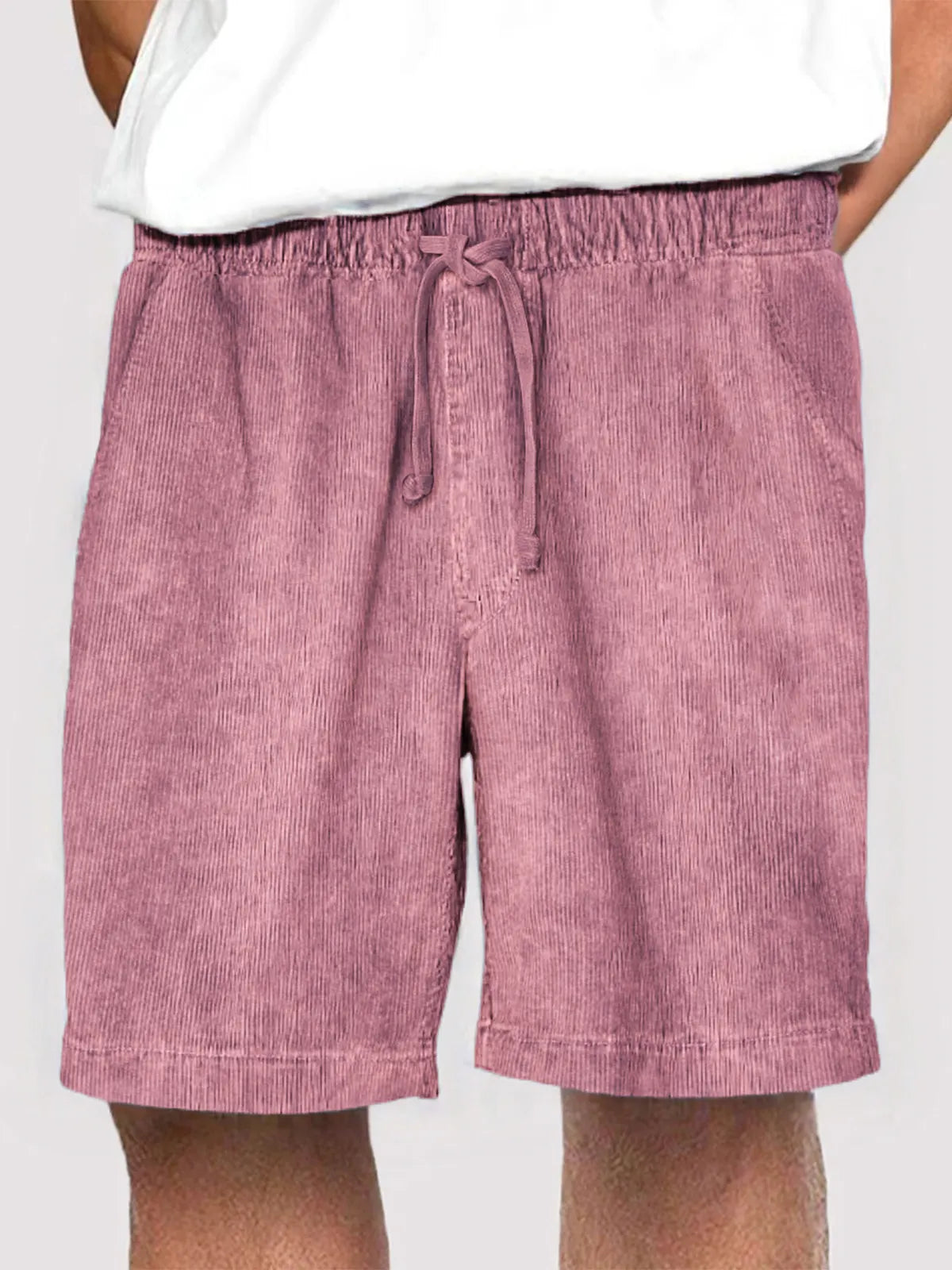 Men's Fashion Corduroy Casual Everyday Elastic Waist Drawstring Shorts With Side Pockets