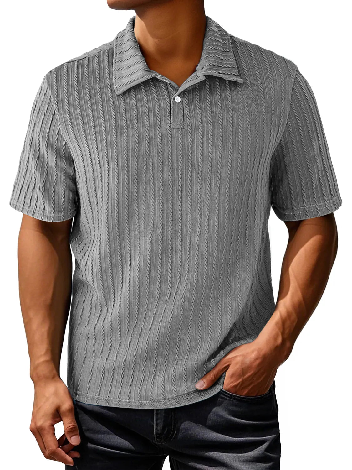 Men's Daily Lapel Jacquard Texture Casual And Comfortable Short-sleeved Polo Shirt