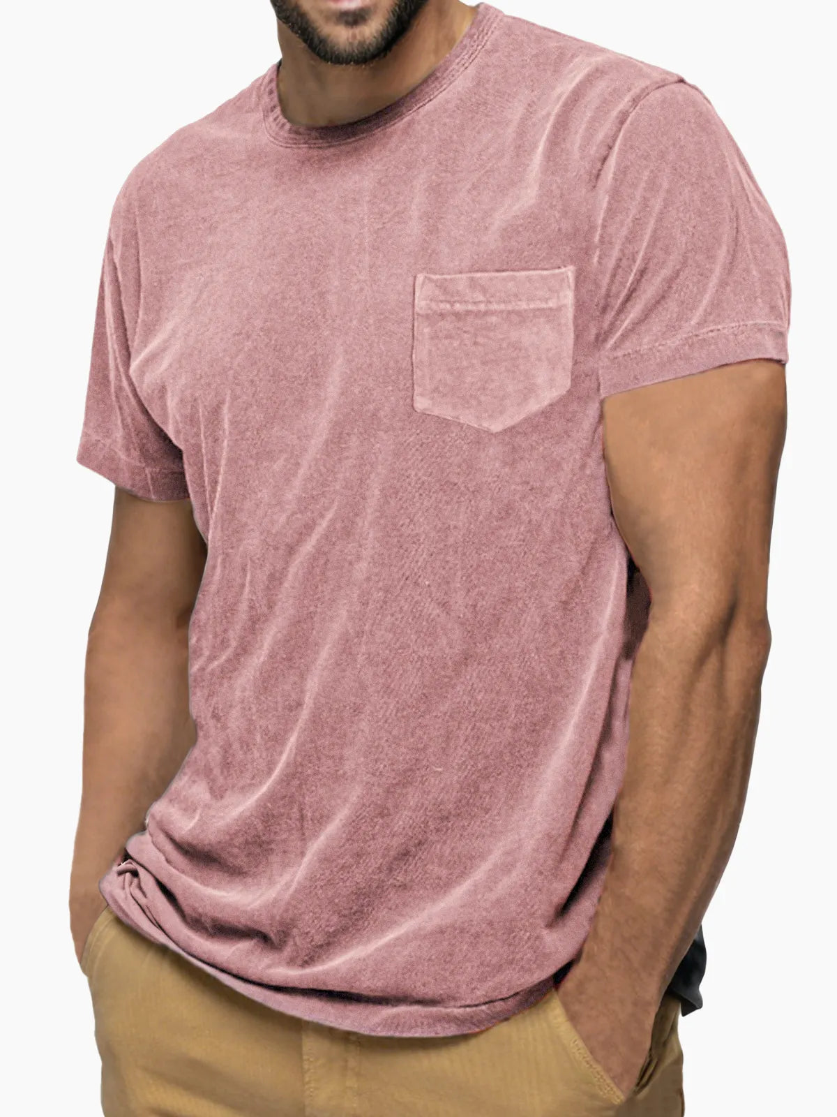 Men's Vintage Distressed Soft Cotton Short Sleeve Basic T-Shirt with Chest Pocket