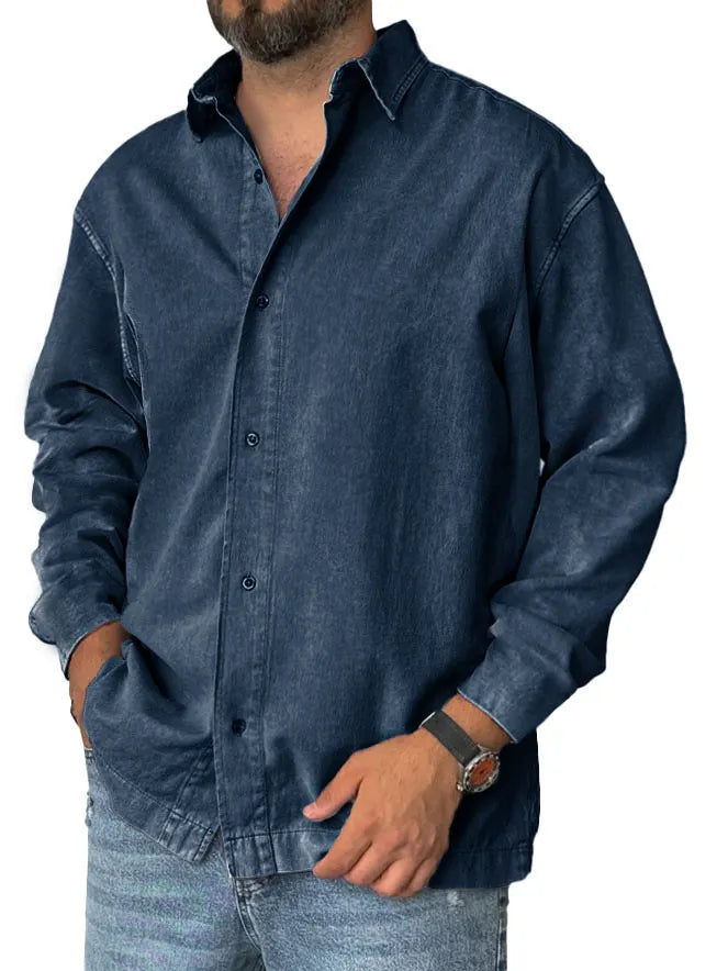 Men's Fashion Retro Distressed Lapel Long-sleeved Shirt