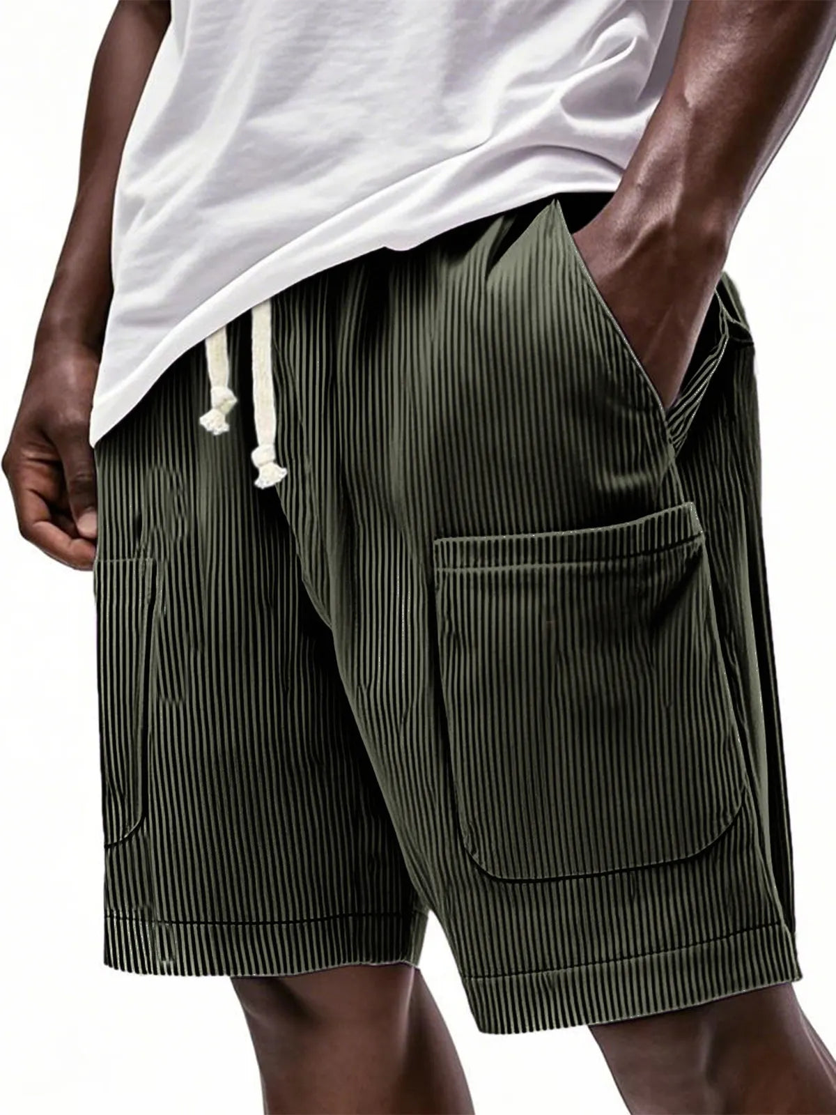 Men's Stylish Multi-pocket Corduroy Lace-up Loose Vacation Casual Shorts