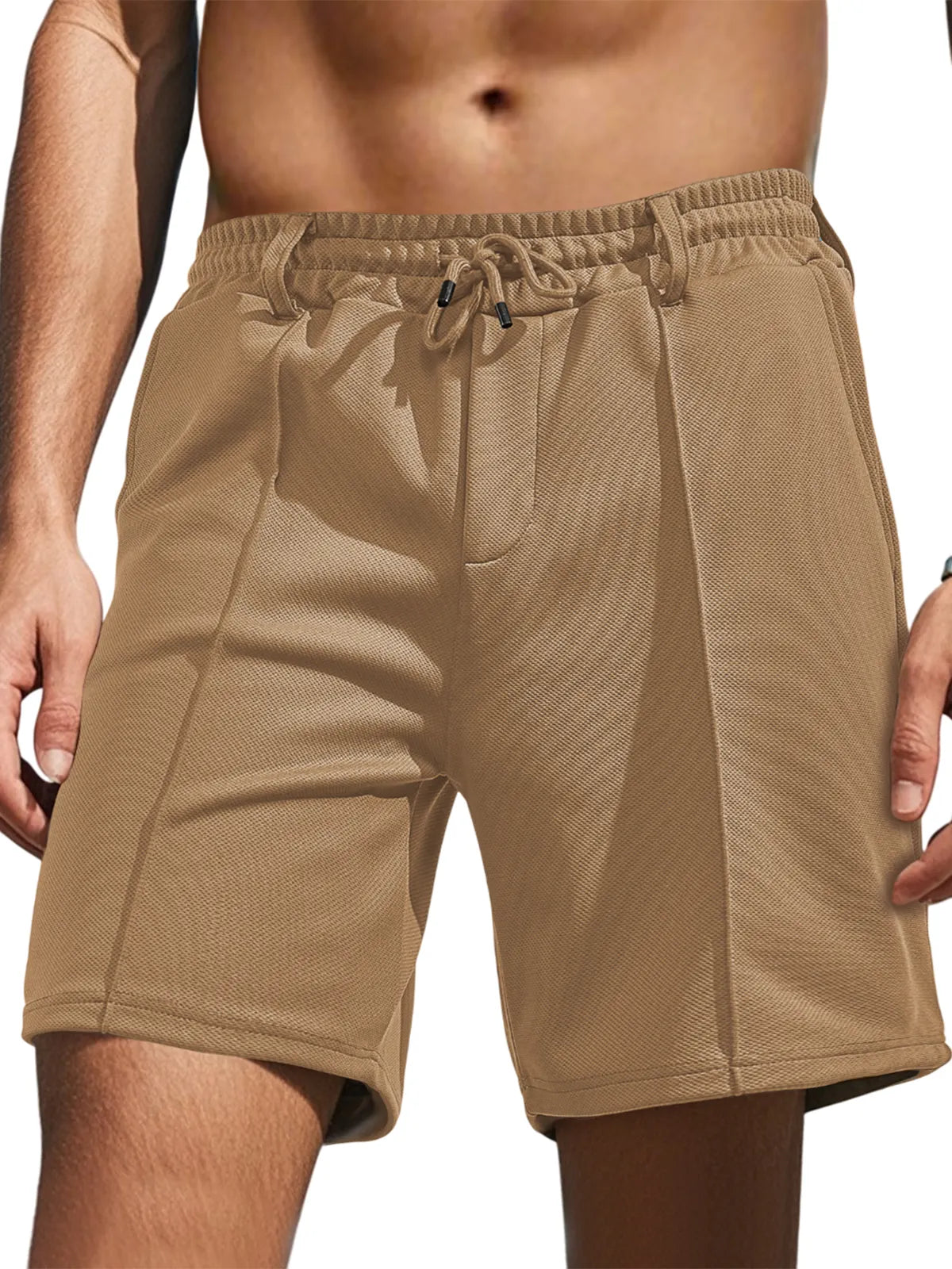 Men's Textured Daily Casual Shorts Drawstring Elastic Waist Shorts