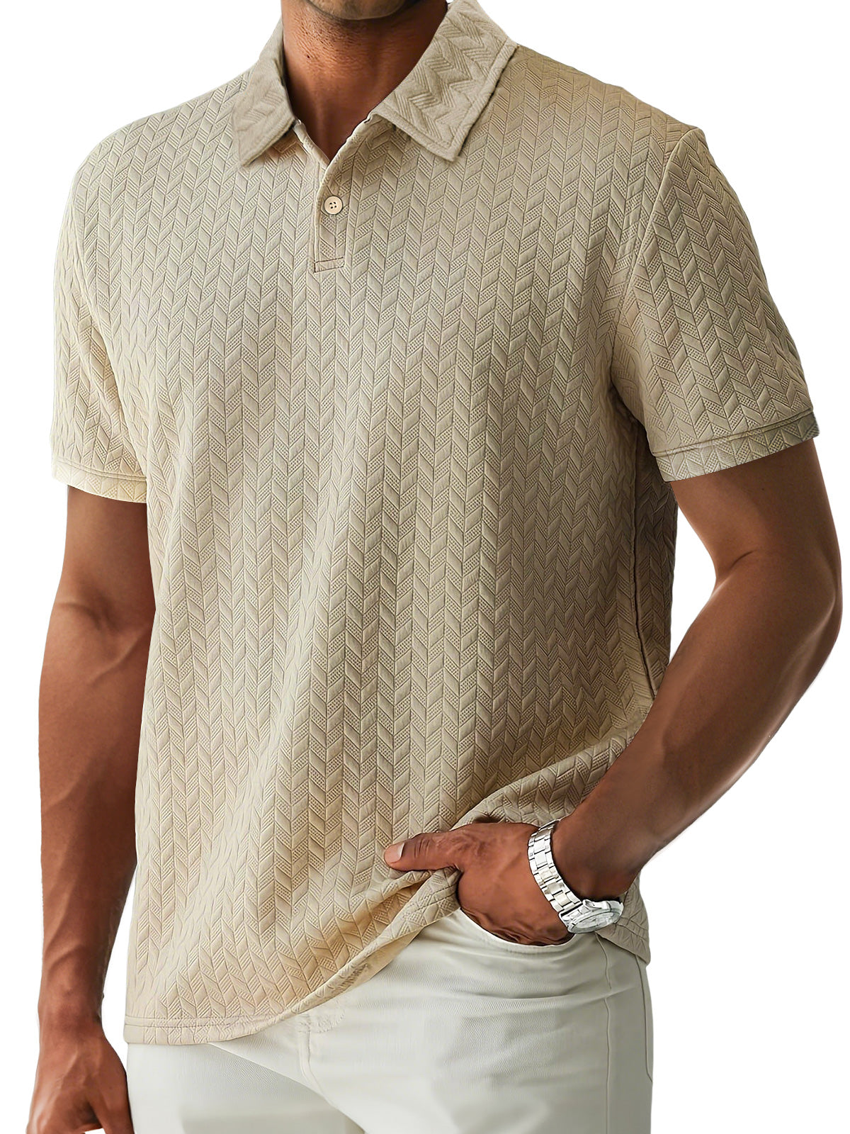 Men's Casual Lapel Jacquard Comfort Short Sleeve POLO Shirt