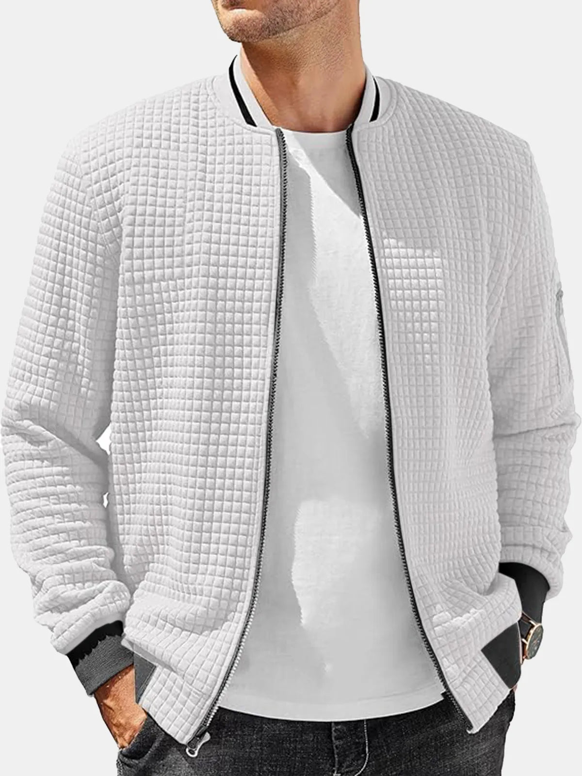 Men's Casual Solid Color Comfortable Square Zipper Baseball Shirt Jacket