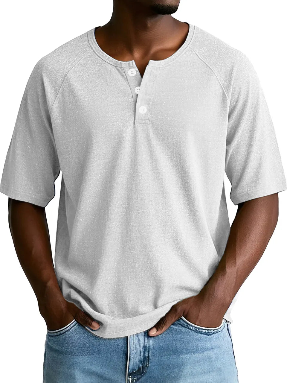 Men's Fashion Retro Sports Raglan Short Sleeve Button-Down Henley Shirt